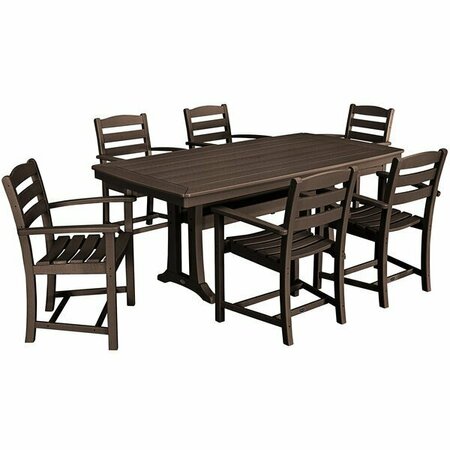 POLYWOOD La Casa Cafe 7-Piece Mahogany Dining Set with 6 Arm Chairs and Nautical Trestle Table 633PWS2971MA